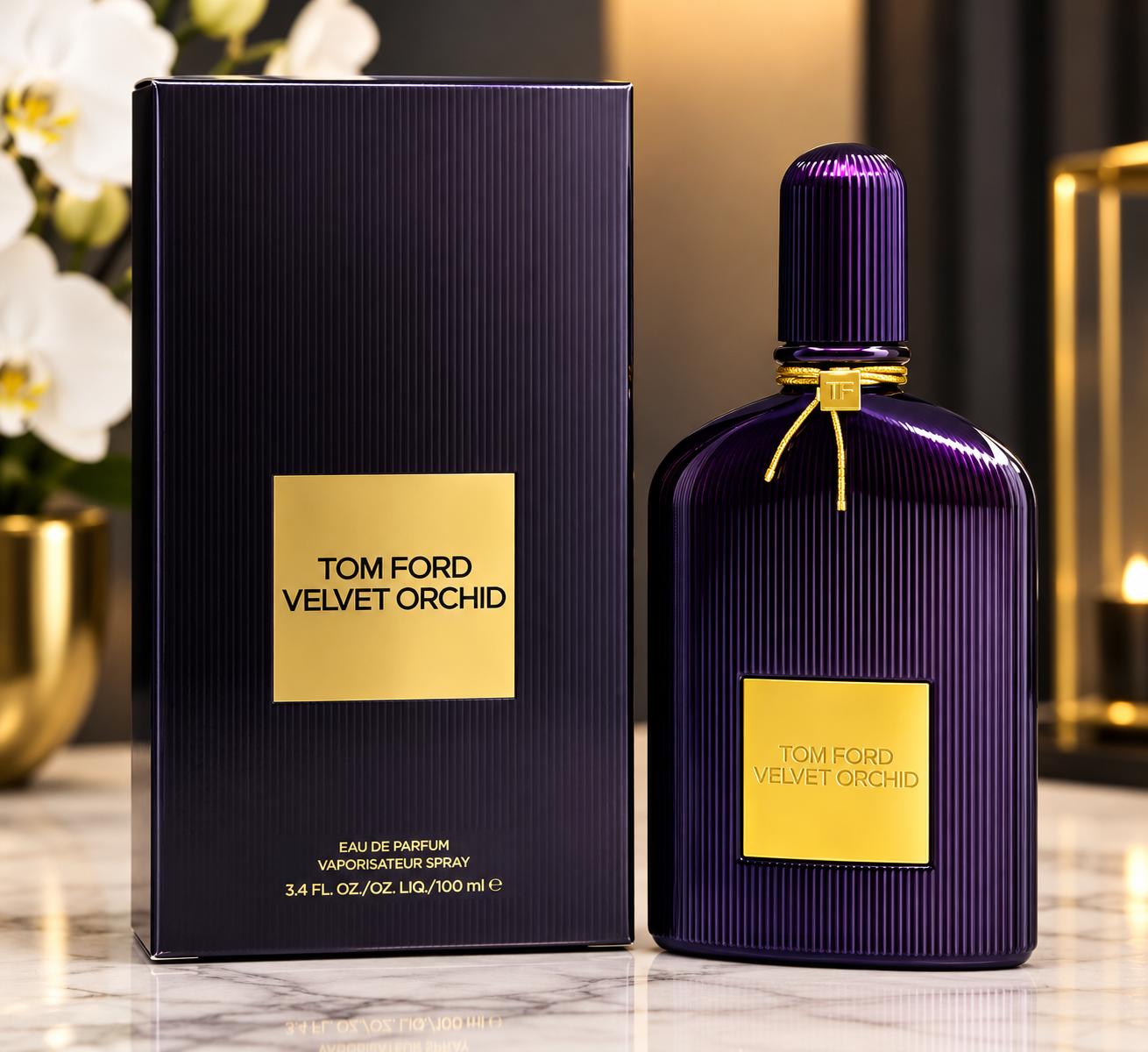 Tom Ford Velvet Orchid Eau de Parfum 100ml purple bottle and box