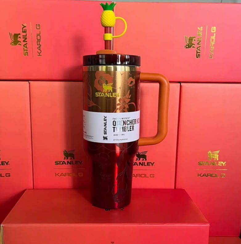 Stanley Quencher H2.0 FlowState Tumbler – 40 oz Floral Design with Pineapple Straw Topper